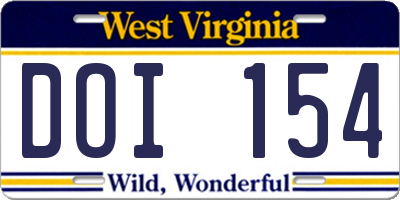 WV license plate DOI154