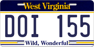 WV license plate DOI155