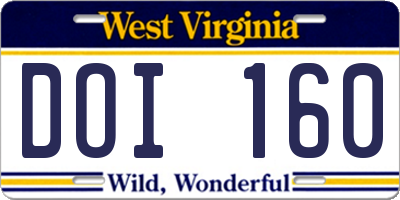 WV license plate DOI160