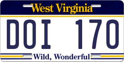 WV license plate DOI170