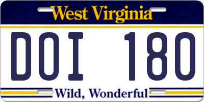 WV license plate DOI180