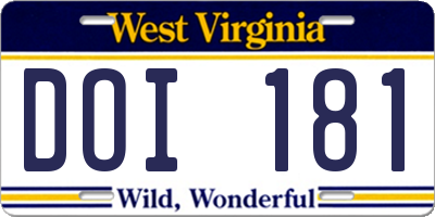 WV license plate DOI181