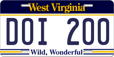 WV license plate DOI200