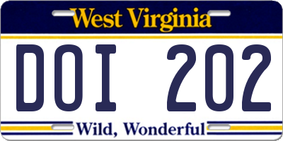 WV license plate DOI202