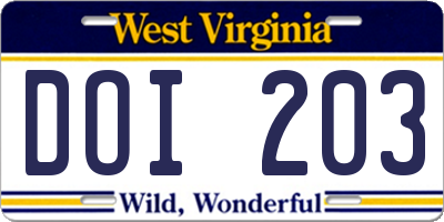 WV license plate DOI203