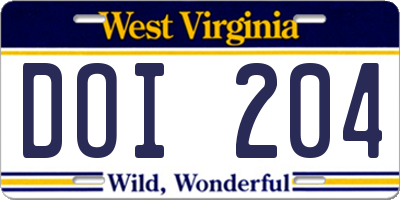 WV license plate DOI204