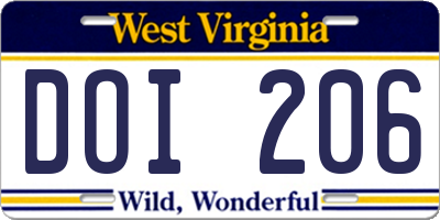 WV license plate DOI206