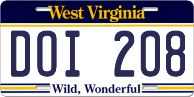 WV license plate DOI208