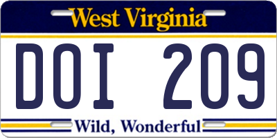 WV license plate DOI209