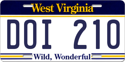 WV license plate DOI210