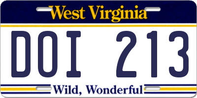 WV license plate DOI213