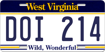 WV license plate DOI214