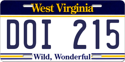 WV license plate DOI215