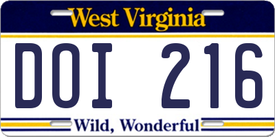 WV license plate DOI216