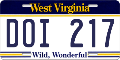 WV license plate DOI217