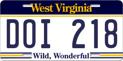 WV license plate DOI218