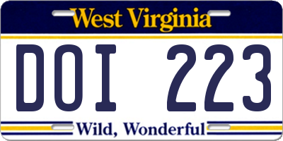 WV license plate DOI223