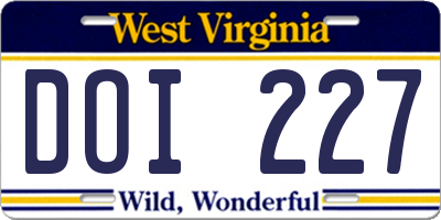 WV license plate DOI227