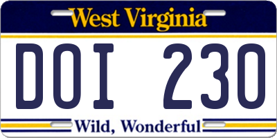WV license plate DOI230