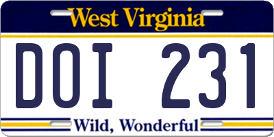 WV license plate DOI231