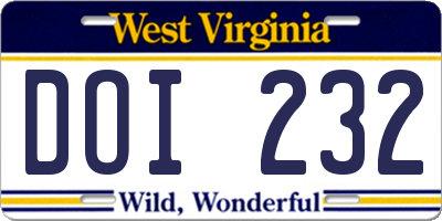 WV license plate DOI232