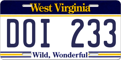 WV license plate DOI233