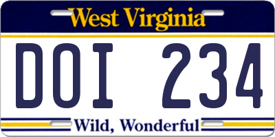 WV license plate DOI234
