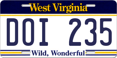 WV license plate DOI235