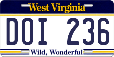 WV license plate DOI236