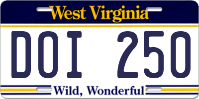 WV license plate DOI250