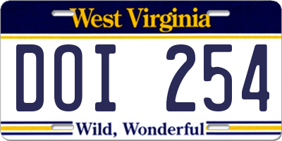 WV license plate DOI254