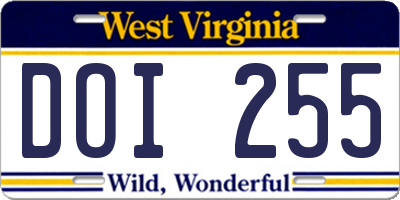 WV license plate DOI255