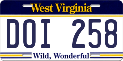 WV license plate DOI258