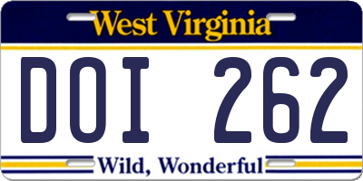 WV license plate DOI262