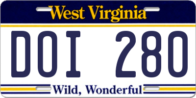 WV license plate DOI280