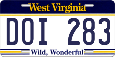 WV license plate DOI283