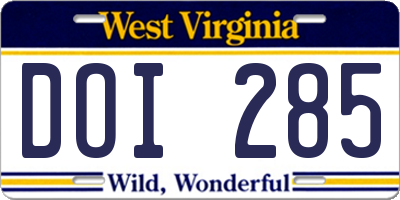 WV license plate DOI285