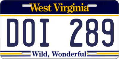 WV license plate DOI289