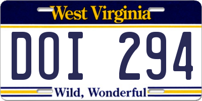 WV license plate DOI294