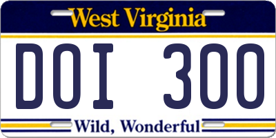 WV license plate DOI300