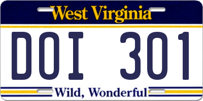 WV license plate DOI301