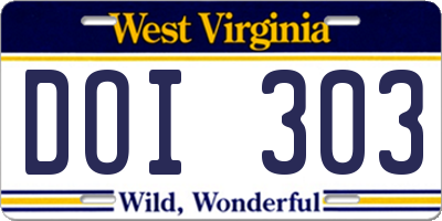 WV license plate DOI303