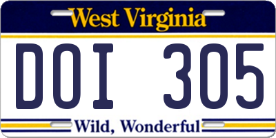 WV license plate DOI305