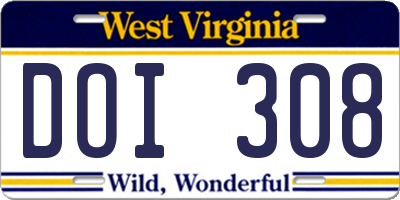 WV license plate DOI308