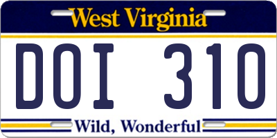 WV license plate DOI310