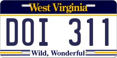 WV license plate DOI311