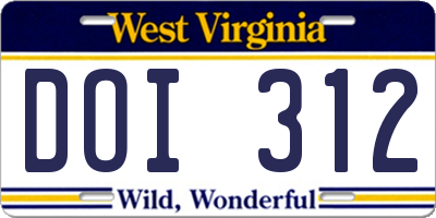 WV license plate DOI312