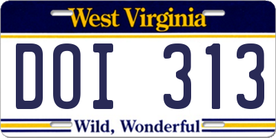 WV license plate DOI313