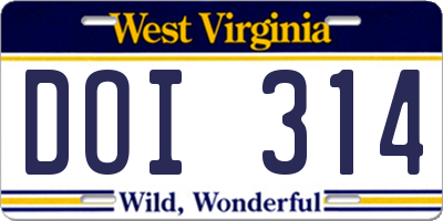 WV license plate DOI314