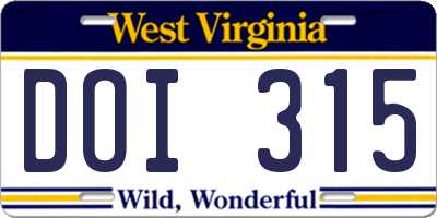 WV license plate DOI315